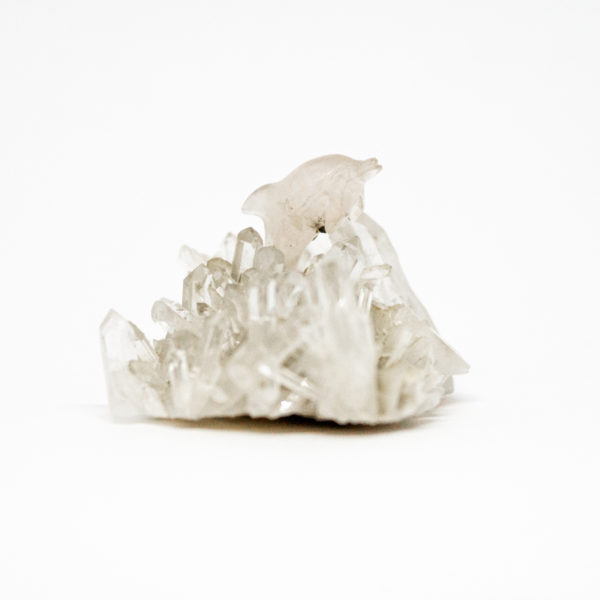 Cristal de roche avec dauphin en quartz rose.